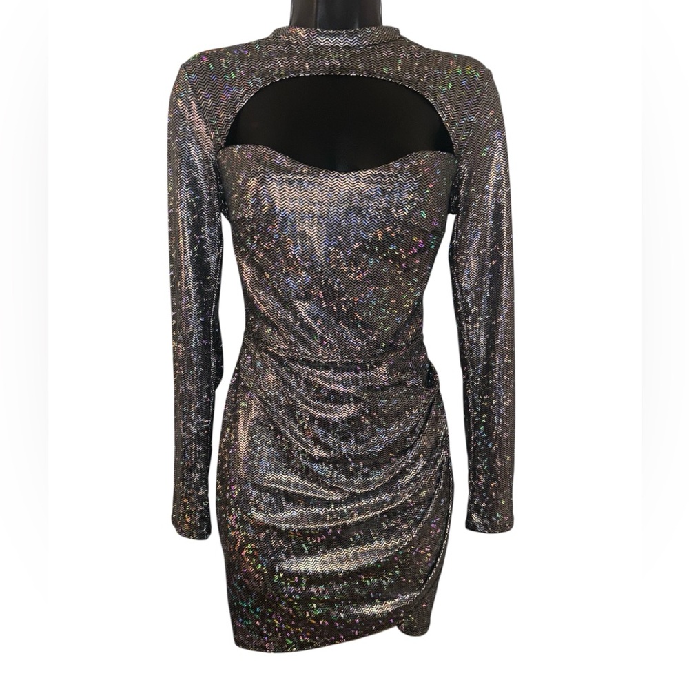 Blanc Elegant Black Sequin Stretch Dress Measures 4 No Size tag NWOT